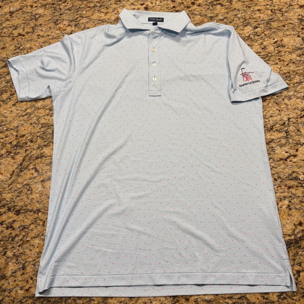 Peter Millar Crown Crafted Polo Shirt Mens L Blue Martini Rancho La Quinta ws